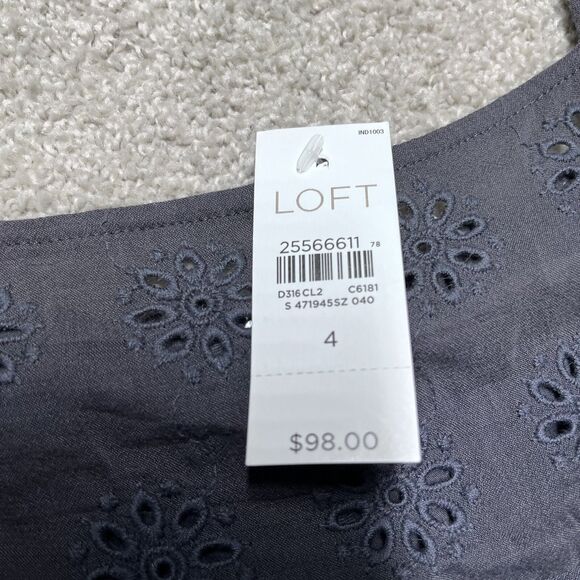 NWT Ann Taylor LOFT Gray Dress Size 4 Embroidered Eyelet Floral Flounce Hem $98 - Picture 8 of 12
